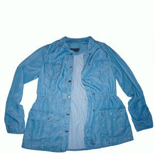 Style & Co Women Long Sleeve Roll-Tab Utility Jacket River Wash Small